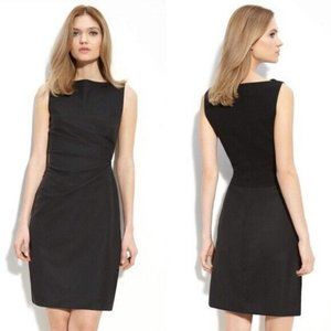 Theory Shaylee Black Dress Sleeveless Pleated Side Sheath